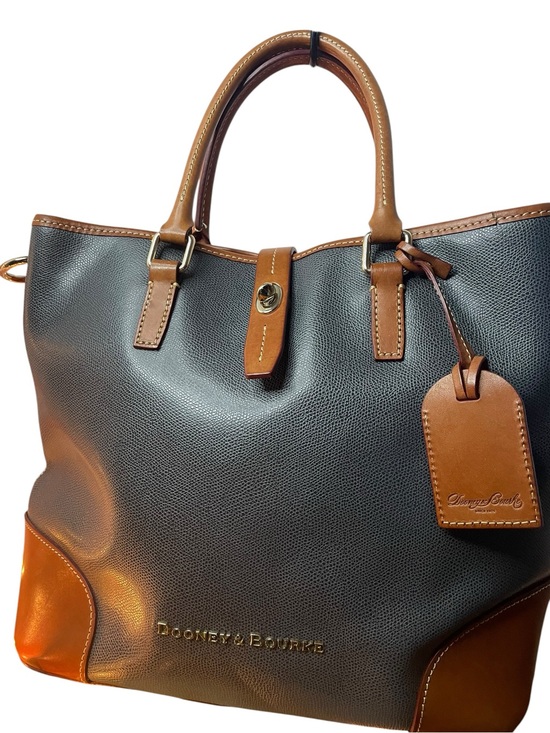 Dooney & Bourke Handbags - Dooney & Bourke Black and Tan Leather Trim Tote And Pouch NWOT